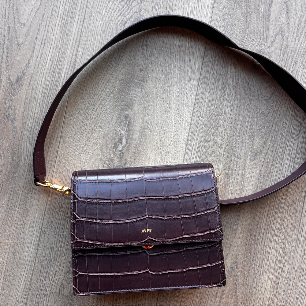 JW PEI Brown Croc-Embossed Crossbody Bag